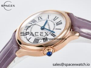 Ronde Louis Cartier 29mm RG DRF 1:1 Best Edition Sandblasted Beige Dial on Purple Leather Strap Ronda Quartz - Image 5