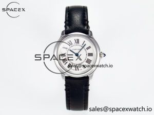 Ronde De Cartier 29mm DRF 1:1 Best Edition Sandblasted Silver-Plated White Dial on Black Leather Strap Ronda Quartz