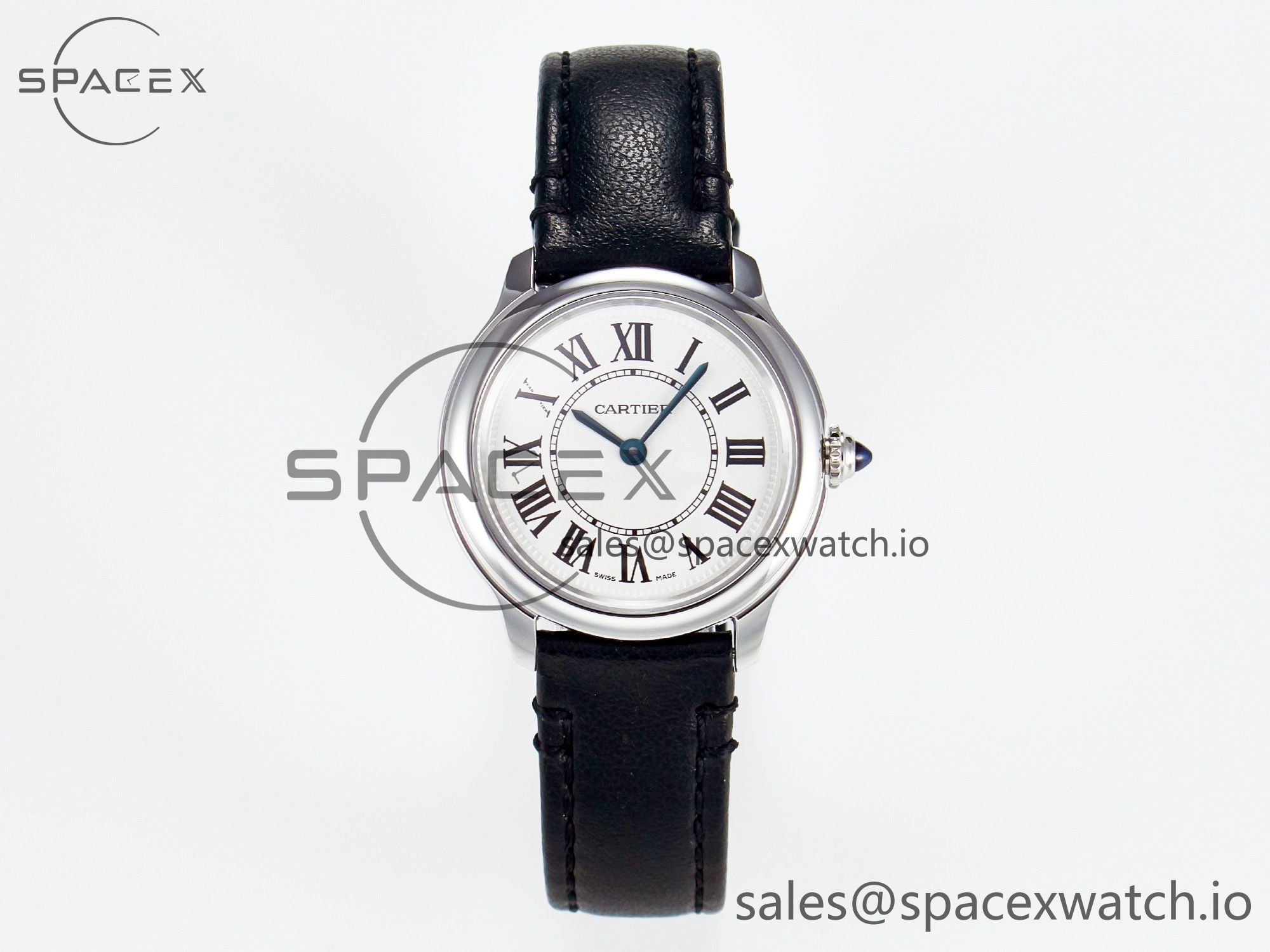 IMG_4088 拷贝 Ronde De Cartier 29mm DRF 1:1 Best Edition Sandblasted Silver-Plated White Dial on Black Leather Strap Ronda Quartz - Image 1