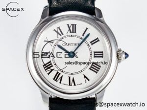 Ronde De Cartier 29mm DRF 1:1 Best Edition Sandblasted Silver-Plated White Dial on Black Leather Strap Ronda Quartz - Image 2