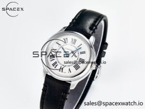 Ronde De Cartier 29mm DRF 1:1 Best Edition Sandblasted Silver-Plated White Dial on Black Leather Strap Ronda Quartz - Image 4