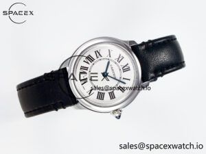 Ronde De Cartier 29mm DRF 1:1 Best Edition Sandblasted Silver-Plated White Dial on Black Leather Strap Ronda Quartz - Image 8