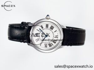 Ronde De Cartier 29mm DRF 1:1 Best Edition Sandblasted Silver-Plated White Dial on Black Leather Strap Ronda Quartz - Image 7