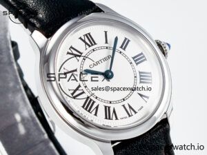 Ronde De Cartier 29mm DRF 1:1 Best Edition Sandblasted Silver-Plated White Dial on Black Leather Strap Ronda Quartz - Image 3