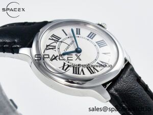 Ronde De Cartier 29mm DRF 1:1 Best Edition Sandblasted Silver-Plated White Dial on Black Leather Strap Ronda Quartz - Image 6