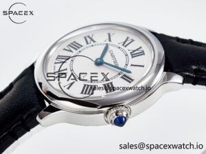 Ronde De Cartier 29mm DRF 1:1 Best Edition Sandblasted Silver-Plated White Dial on Black Leather Strap Ronda Quartz - Image 5