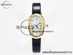 Baignoire De Cartier YG DRF 1:1 Best Edition Silver Dial on Black Leather Strap Swiss Quartz