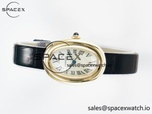 Baignoire De Cartier YG DRF 1:1 Best Edition Silver Dial on Black Leather Strap Swiss Quartz - Image 7