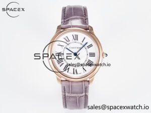 Ronde Louis Cartier 36mm RG DRF 1:1 Best Edition Sandblasted Beige Dial on Purple Leather Strap Ronda Quartz