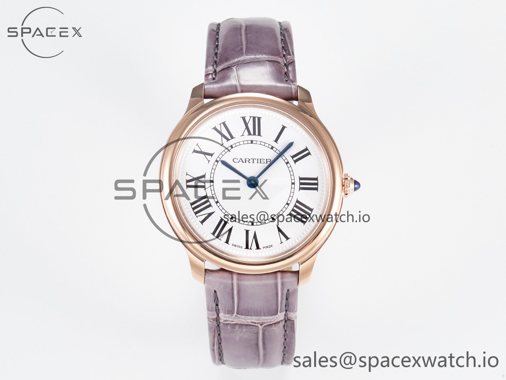 IMG_4185 拷贝 Ronde Louis Cartier 36mm RG DRF 1:1 Best Edition Sandblasted Beige Dial on Purple Leather Strap Ronda Quartz - Image 1