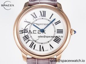 Ronde Louis Cartier 36mm RG DRF 1:1 Best Edition Sandblasted Beige Dial on Purple Leather Strap Ronda Quartz - Image 2