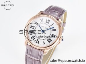 Ronde Louis Cartier 36mm RG DRF 1:1 Best Edition Sandblasted Beige Dial on Purple Leather Strap Ronda Quartz - Image 4