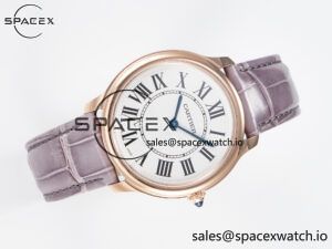 Ronde Louis Cartier 36mm RG DRF 1:1 Best Edition Sandblasted Beige Dial on Purple Leather Strap Ronda Quartz - Image 8