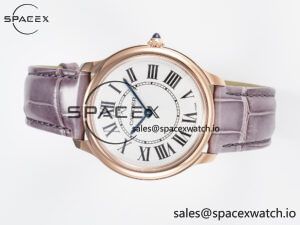 Ronde Louis Cartier 36mm RG DRF 1:1 Best Edition Sandblasted Beige Dial on Purple Leather Strap Ronda Quartz - Image 7