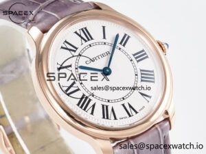Ronde Louis Cartier 36mm RG DRF 1:1 Best Edition Sandblasted Beige Dial on Purple Leather Strap Ronda Quartz - Image 3