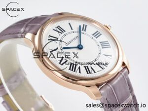 Ronde Louis Cartier 36mm RG DRF 1:1 Best Edition Sandblasted Beige Dial on Purple Leather Strap Ronda Quartz - Image 6
