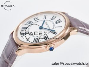 Ronde Louis Cartier 36mm RG DRF 1:1 Best Edition Sandblasted Beige Dial on Purple Leather Strap Ronda Quartz - Image 5