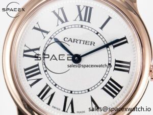 Ronde Louis Cartier 36mm RG DRF 1:1 Best Edition Sandblasted Beige Dial on Purple Leather Strap Ronda Quartz - Image 9