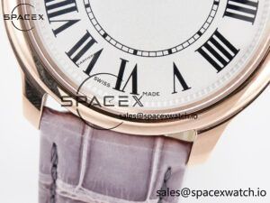 Ronde Louis Cartier 36mm RG DRF 1:1 Best Edition Sandblasted Beige Dial on Purple Leather Strap Ronda Quartz - Image 10
