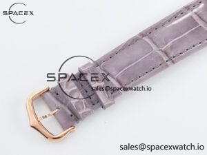 Ronde Louis Cartier 36mm RG DRF 1:1 Best Edition Sandblasted Beige Dial on Purple Leather Strap Ronda Quartz - Image 16