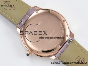 Ronde Louis Cartier 36mm RG DRF 1:1 Best Edition Sandblasted Beige Dial on Purple Leather Strap Ronda Quartz - Image 14