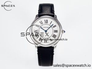 Ronde De Cartier 36mm DRF 1:1 Best Edition Sandblasted Silver-Plated White Dial on Black Leather Strap Ronda Quartz