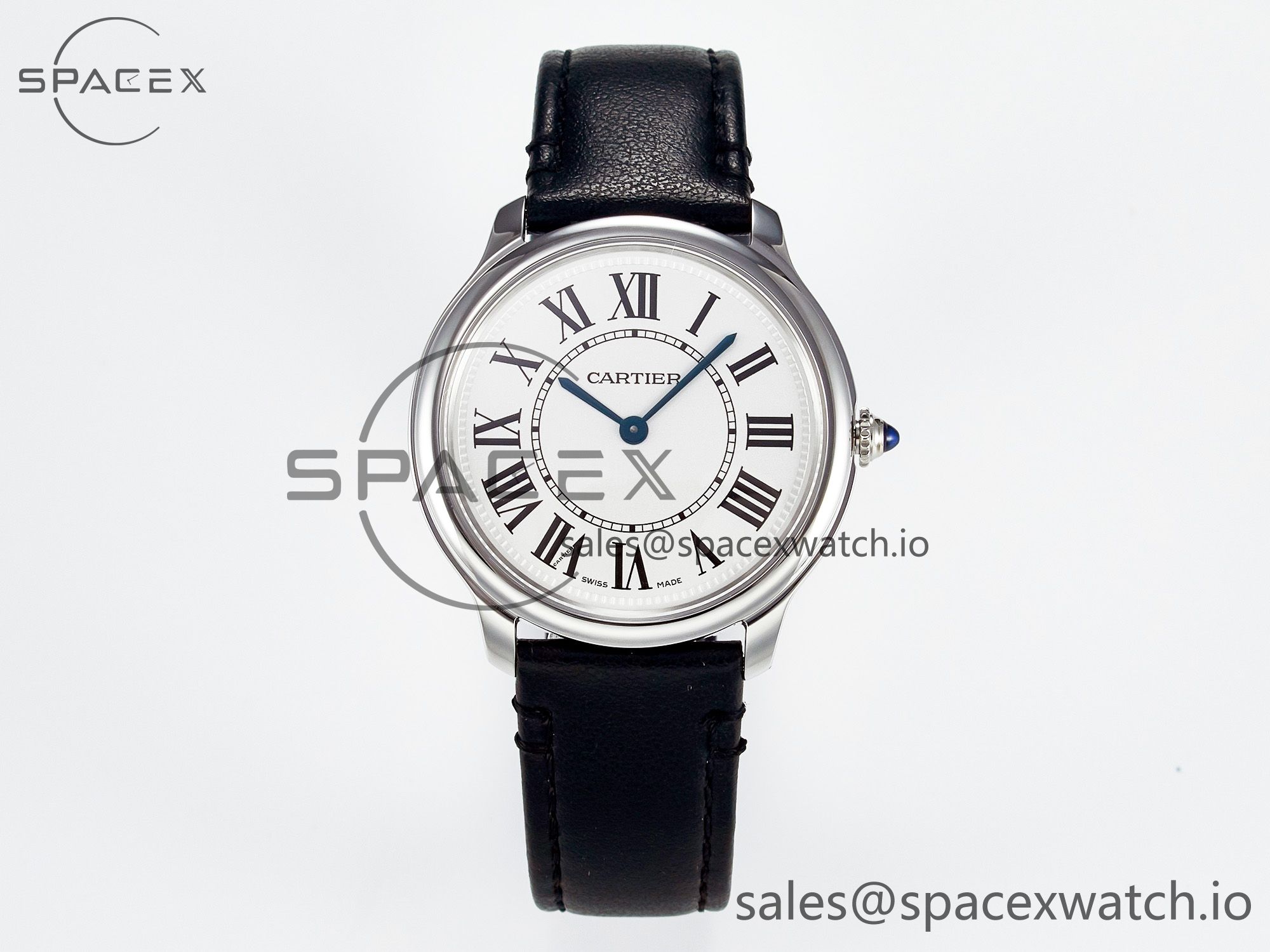 IMG_4217 拷贝 Ronde De Cartier 36mm DRF 1:1 Best Edition Sandblasted Silver-Plated White Dial on Black Leather Strap Ronda Quartz - Image 1