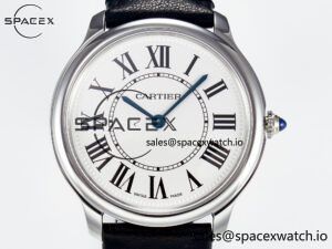 Ronde De Cartier 36mm DRF 1:1 Best Edition Sandblasted Silver-Plated White Dial on Black Leather Strap Ronda Quartz - Image 2