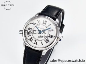 Ronde De Cartier 36mm DRF 1:1 Best Edition Sandblasted Silver-Plated White Dial on Black Leather Strap Ronda Quartz - Image 4