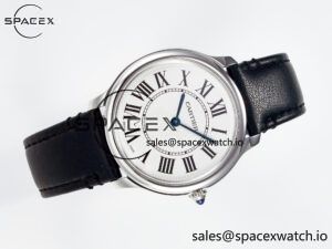 Ronde De Cartier 36mm DRF 1:1 Best Edition Sandblasted Silver-Plated White Dial on Black Leather Strap Ronda Quartz - Image 8