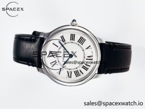 Ronde De Cartier 36mm DRF 1:1 Best Edition Sandblasted Silver-Plated White Dial on Black Leather Strap Ronda Quartz - Image 7