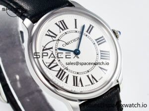 Ronde De Cartier 36mm DRF 1:1 Best Edition Sandblasted Silver-Plated White Dial on Black Leather Strap Ronda Quartz - Image 3