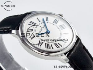 Ronde De Cartier 36mm DRF 1:1 Best Edition Sandblasted Silver-Plated White Dial on Black Leather Strap Ronda Quartz - Image 6