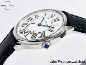 Ronde De Cartier 36mm DRF 1:1 Best Edition Sandblasted Silver-Plated White Dial on Black Leather Strap Ronda Quartz - Image 5