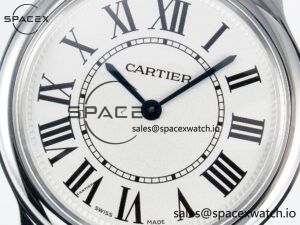 Ronde De Cartier 36mm DRF 1:1 Best Edition Sandblasted Silver-Plated White Dial on Black Leather Strap Ronda Quartz - Image 9