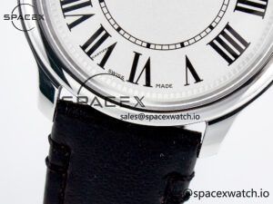 Ronde De Cartier 36mm DRF 1:1 Best Edition Sandblasted Silver-Plated White Dial on Black Leather Strap Ronda Quartz - Image 10