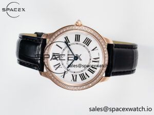 Ronde Louis Cartier 36mm RG DRF 1:1 Best Edition Sandblasted Beige Dial Diamonds Bezel on Black Leather Strap Ronda Quartz - Image 7