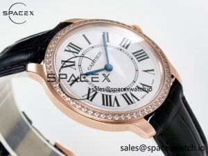 Ronde Louis Cartier 36mm RG DRF 1:1 Best Edition Sandblasted Beige Dial Diamonds Bezel on Black Leather Strap Ronda Quartz - Image 6