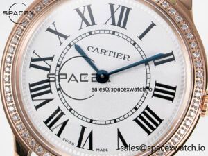 Ronde Louis Cartier 36mm RG DRF 1:1 Best Edition Sandblasted Beige Dial Diamonds Bezel on Black Leather Strap Ronda Quartz - Image 9