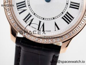 Ronde Louis Cartier 36mm RG DRF 1:1 Best Edition Sandblasted Beige Dial Diamonds Bezel on Black Leather Strap Ronda Quartz - Image 10