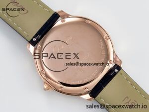 Ronde Louis Cartier 36mm RG DRF 1:1 Best Edition Sandblasted Beige Dial Diamonds Bezel on Black Leather Strap Ronda Quartz - Image 14