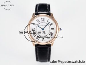 Ronde De Cartier 36mm RG DRF 1:1 Best Edition Sandblasted Silver-Plated White Dial on Black Leather Strap Ronda Quartz
