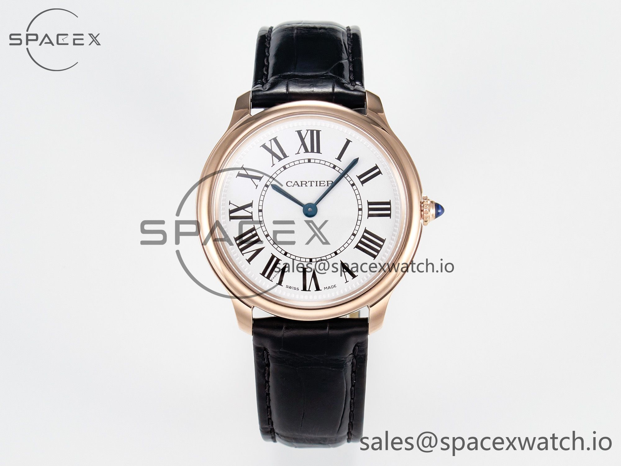 IMG_4280 拷贝 Ronde De Cartier 36mm RG DRF 1:1 Best Edition Sandblasted Silver-Plated White Dial on Black Leather Strap Ronda Quartz - Image 1