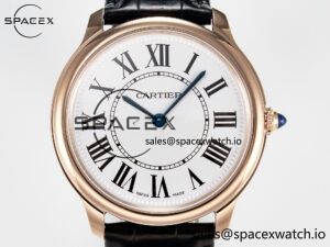 Ronde De Cartier 36mm RG DRF 1:1 Best Edition Sandblasted Silver-Plated White Dial on Black Leather Strap Ronda Quartz - Image 2