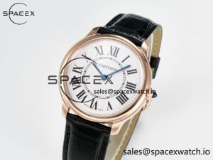 Ronde De Cartier 36mm RG DRF 1:1 Best Edition Sandblasted Silver-Plated White Dial on Black Leather Strap Ronda Quartz - Image 4