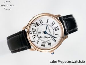 Ronde De Cartier 36mm RG DRF 1:1 Best Edition Sandblasted Silver-Plated White Dial on Black Leather Strap Ronda Quartz - Image 8