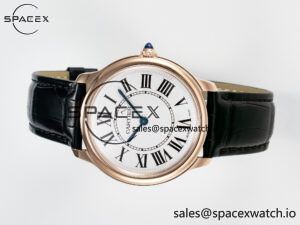 Ronde De Cartier 36mm RG DRF 1:1 Best Edition Sandblasted Silver-Plated White Dial on Black Leather Strap Ronda Quartz - Image 7