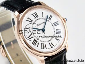Ronde De Cartier 36mm RG DRF 1:1 Best Edition Sandblasted Silver-Plated White Dial on Black Leather Strap Ronda Quartz - Image 3