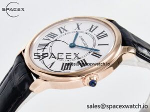 Ronde De Cartier 36mm RG DRF 1:1 Best Edition Sandblasted Silver-Plated White Dial on Black Leather Strap Ronda Quartz - Image 5