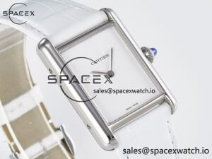 Tank Must Large SS 33.7mm DRF 1:1 Best Edition White Dial on White Leather Strap Swiss Quartz - Image 3
